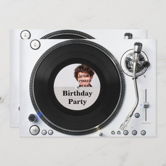DJターンテーブルフォト誕生日招待状 招待状 (正面/裏面)