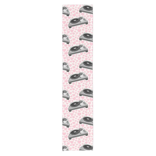 DJターンテーブル(ピンクハート付き、ミュージシャン結婚) ショートテーブルランナー (正面)