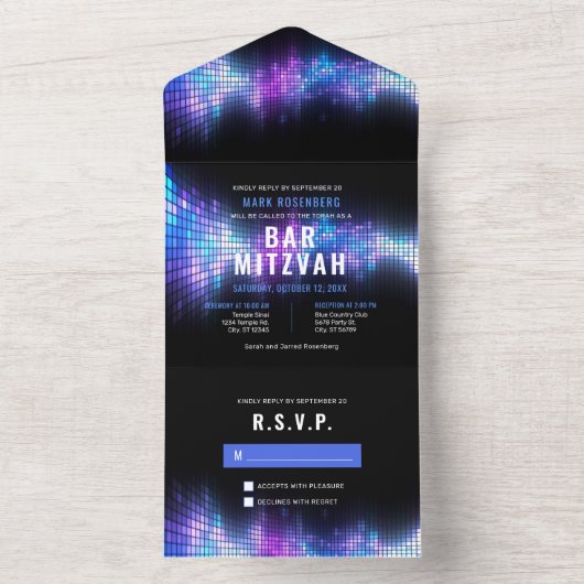 DJテクノダンスパーティーバーすべてワンウェディング招待 オールインワン招待状 (内側)