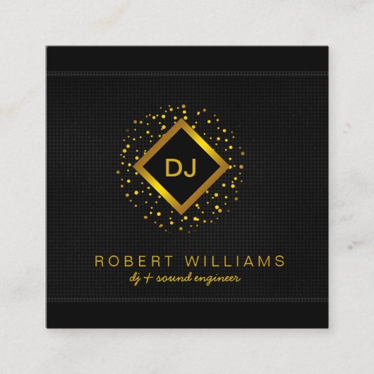 DJディージェイプロフェッショナル金ゴールドフェイクミュージック先生 スクエア名刺 (正面)
