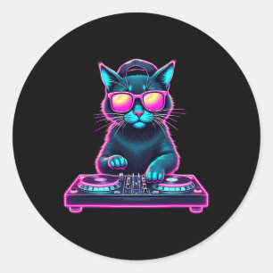 DjハウスキャットレインボーDjキャット子猫 ラウンドシール