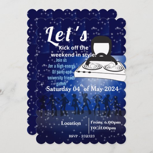 DJパーティーと大学の友達が集まる 招待状 (正面/裏面)