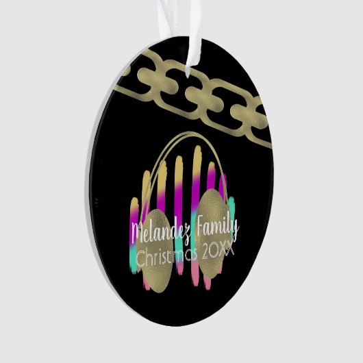 DJヒップホップレトロヘッドフォンネオンフォイルチェーン オーナメント (正面)