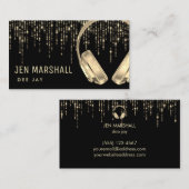 DJフェイク金ゴールドフォイルのドット雨の音楽ヘッドフォン 名刺 (正面/裏面)