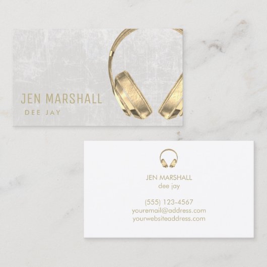 DJフェイク金ゴールド箔ヘッドフォン 名刺 (正面/裏面)