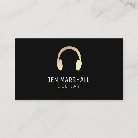 DJフェイク金ゴールド箔ヘッドフォン 名刺 (正面)