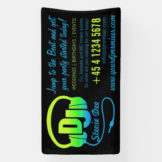 DJヘッドフォンがブラックプロモーションで緑の青 横断幕 (縦)