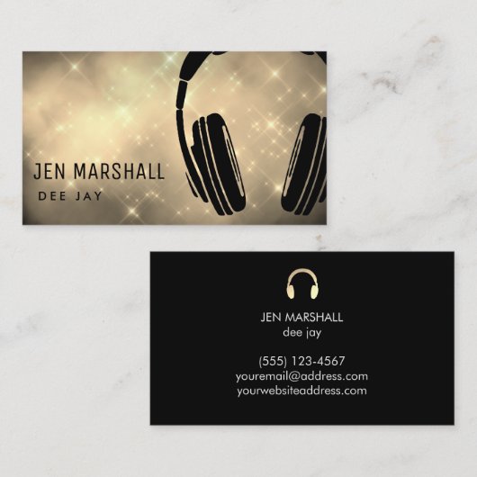 DJヘッドフォンのフェイクグリッター 名刺 (正面/裏面)