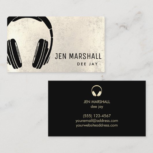 DJヘッドフォンのメタリックフェイクデジタル効果 名刺 (正面/裏面)