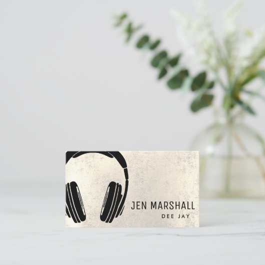 DJヘッドフォンのメタリックフェイクデジタル効果 名刺 (スタンド正面)