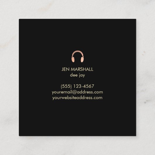 DJヘッドフォンをホログラフィフェイクック背景に表示 スクエア名刺 (裏面)