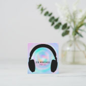 DJヘッドフォンをホログラフィフェイクック背景に表示 スクエア名刺 (スタンド正面)