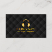 DJヘッドフォンアイコンラグジュアリーブラック&金ゴールド 名刺 (正面)