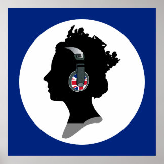 DJヘッドフォン付きGROOVY QUEEN ELIZABETH ポスター