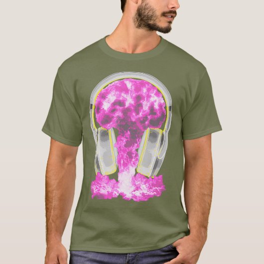 DJヘッドフォン原子爆弾 – クール Disk Jockey EDM Tシャツ (正面)