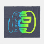 DJヘッドフォン緑の青あなたの名前を追加 フリースブランケット (正面(横))
