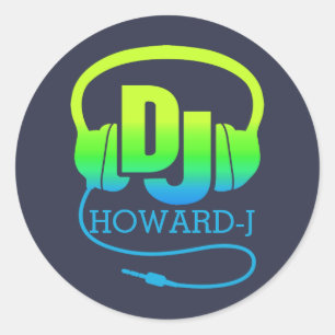 DJヘッドフォン緑の青あなたの名前を追加 ラウンドシール