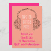 DJミュファンキーージクールック10代の少女誕生パーティー 招待状 (正面/裏面)