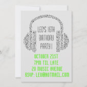 DJミュファンキーージクールック10代の少年の誕生日パーティー 招待状 (正面)