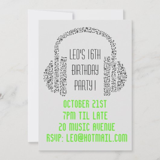DJミュファンキーージクールック10代の少年の誕生日パーティー 招待状 (正面)