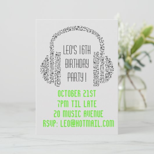 DJミュファンキーージクールック10代の少年の誕生日パーティー 招待状 (スタンド正面)