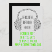 DJミュファンキーージクールック10代の少年の誕生日パーティー 招待状 (正面/裏面)