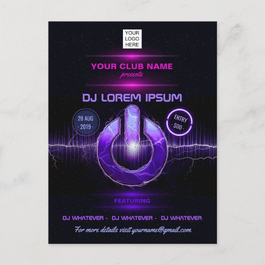 DJミュージックとダンスギグ ポストカード (正面)
