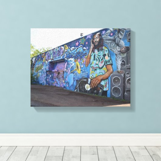 DJミュージックウォールGraffiti通りアート,アーバン実在 キャンバスプリント (インサイチュ (ウッドフロア))