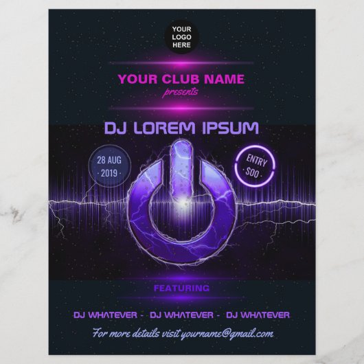 DJミュージック&ダンスギグの写真とロゴを追加した招待状 チラシ (正面)