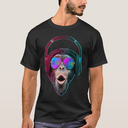 DJモンキー ディスクジョッキー レイブミュージック Tシャツ (正面)