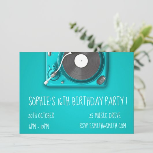 DJレトロファンキー10代の女の子の誕生日パーティー 招待状 (スタンド正面)