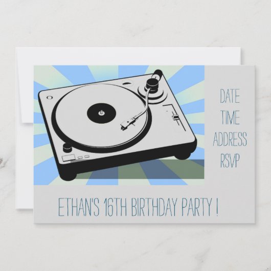 DJレトロファンキー10代の男の子のバースデーパーティー 招待状 (正面)