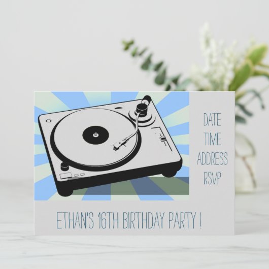 DJレトロファンキー10代の男の子のバースデーパーティー 招待状 (スタンド正面)