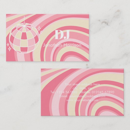 DJレトロGroovy Wave Discoボールピンク 名刺 (正面/裏面)