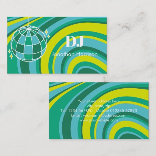 DJレトロGroovy Wave Disco Ball Green 名刺 (正面/裏面)