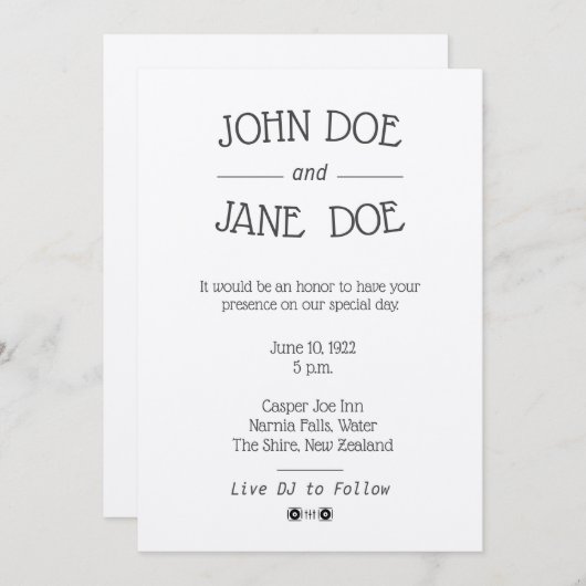 DJロゴ付素朴きミニマリスト結婚式招待状 招待状 (正面/裏面)
