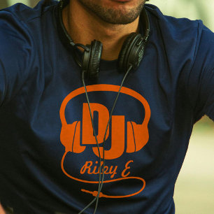 DJ名ヘッドフォンorangeグラフィックTシャツ トライブレンドTシャツ