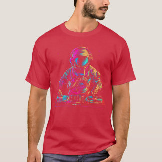 DJ宇宙飛行士スペースEDMメカニカルハウスミュージックビニールレコード Tシャツ