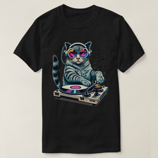 DJ猫ミキシングターンテーブル Tシャツ (デザイン正面)