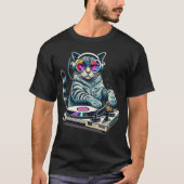 DJ猫ミキシングターンテーブル Tシャツ (正面)