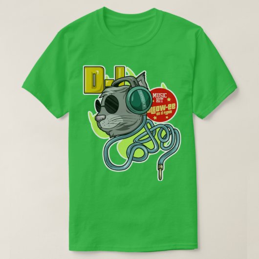 DJ用サングラス猫ヘッドフォン Tシャツ (デザイン正面)