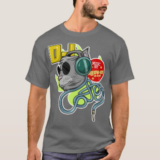 DJ用サングラス猫ヘッドフォン Tシャツ