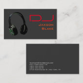 DJ赤オスタイリッシュレンジグレー背景ヘッドフォン 名刺 (正面/裏面)