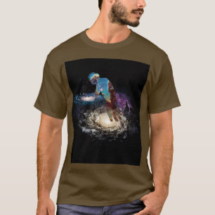 DJ銀河系ターンテーブルディスクジョッキーアウタースペースアート Tシャツ