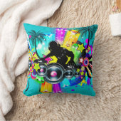 DJ音楽カラフルシーンイラストレーション クッション (ブランケット)