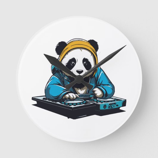 DJ かわいいパンダ ラウンド壁時計 (正面)