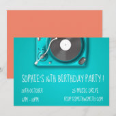 DJ ファンキー クール レトロ ティーンの誕生日パーティー 招待状 (正面/裏面)