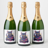 DJ ファンキー Cat -レトロディスコ子猫パーティー スパークリングワインラベル (ボトル)