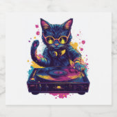 DJ ファンキー Cat -レトロディスコ子猫パーティー スパークリングワインラベル (シングルラベル)