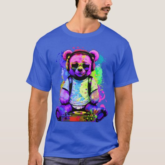 DJ ベア、テディ、漫画、音楽、コンサート フェスティバル Tシャツ (正面)
